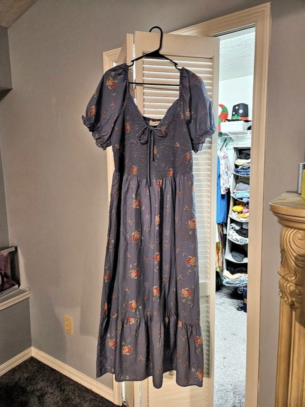 Universal Thread Women's Western Puff Short Sleeve Smocked Midi A-Line Dress